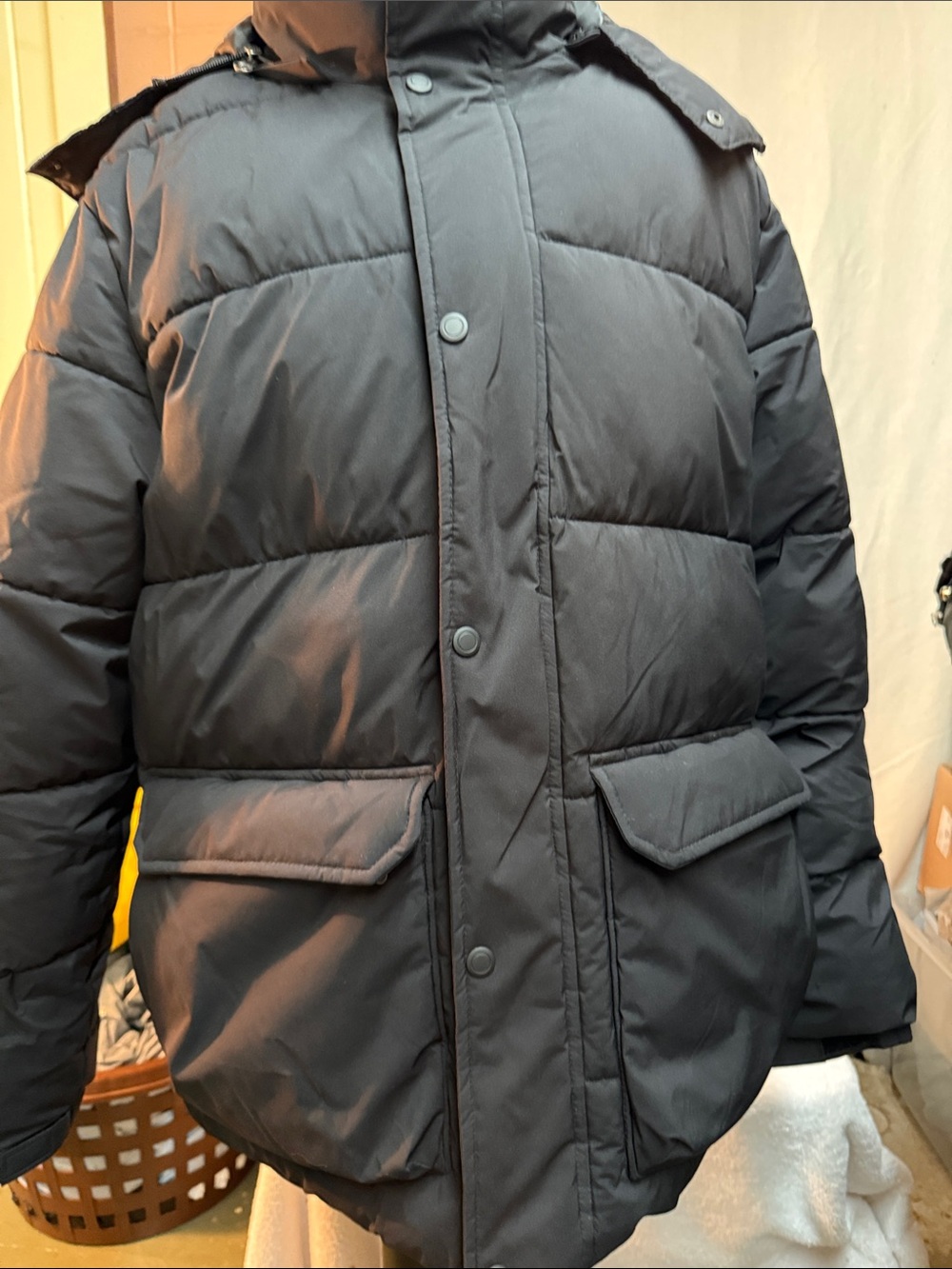 Ozark Trail Men's Black Quilted Hooded Puffer Coat/ removable hood